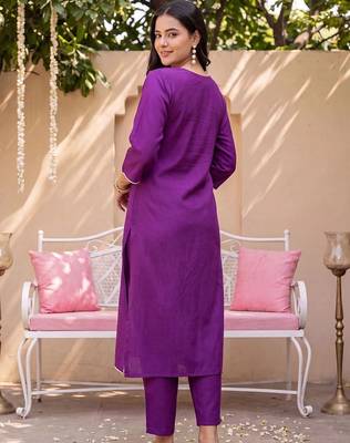 women ethnic motifs embroidered regular thread work liva kurta with trousers & with dupatta 4