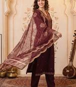 women ethnic motifs embroidered regular thread work kurta with trousers & with dupatta