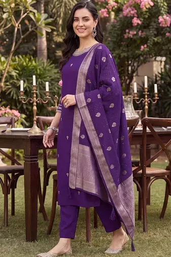 women ethnic motifs embroidered regular thread work kurta with trousers & with dupatta