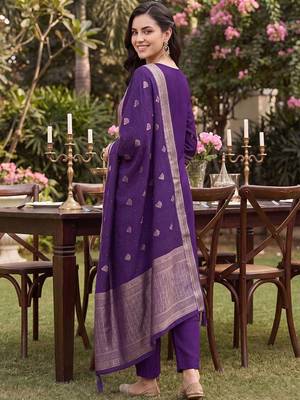 women ethnic motifs embroidered regular thread work kurta with trousers & with dupatta 5