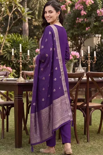 women ethnic motifs embroidered regular thread work kurta with trousers & with dupatta