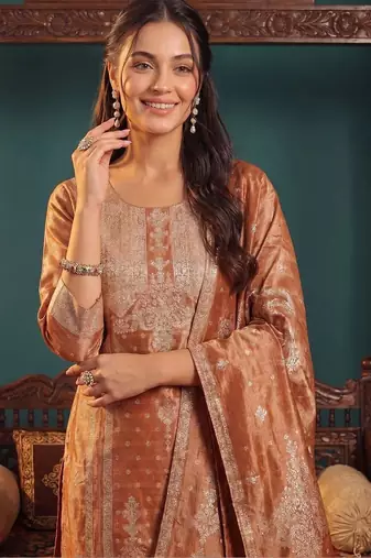 women ethnic motifs regular kurta with trousers & with dupatta
