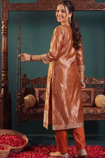 women ethnic motifs regular kurta with trousers & with dupatta