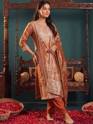 women ethnic motifs regular kurta with trousers & with dupatta 6