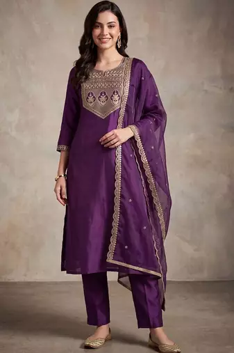 women ethnic motifs embroidered regular sequinned liva kurta with trousers & with dupatta