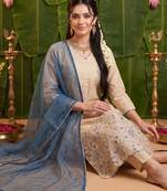 women ethnic motifs embroidered regular thread work kurta with trousers & with dupatta
