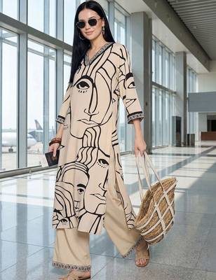 women printed regular kurta with palazzos 1