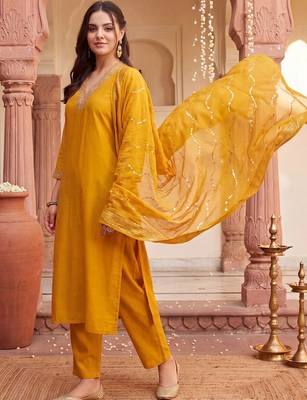 women embroidered regular sequinned kurta with trousers & with dupatta 2