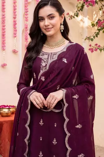 women ethnic motifs embroidered regular thread work kurta with sharara & with dupatta