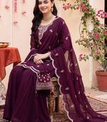 women ethnic motifs embroidered regular thread work kurta with sharara & with dupatta