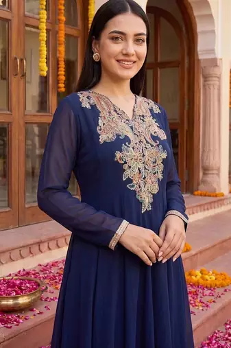 women ethnic motifs embroidered regular thread work kurta