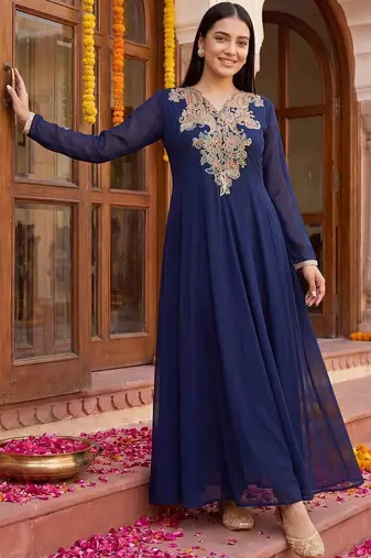 women ethnic motifs embroidered regular thread work kurta