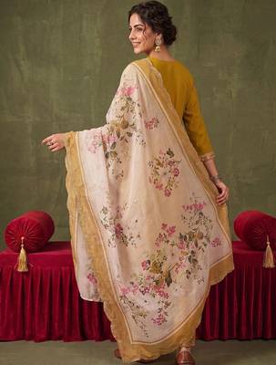women ethnic motifs embroidered regular thread work kurta with trousers & with dupatta 6