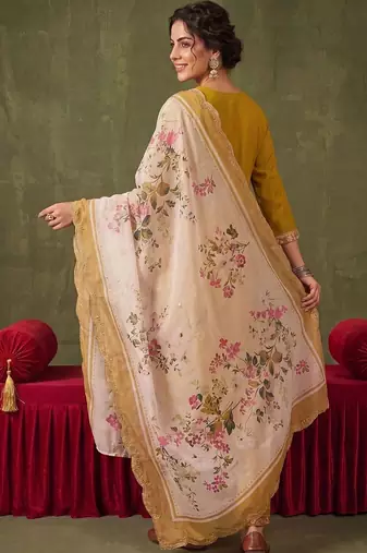 women ethnic motifs embroidered regular thread work kurta with trousers & with dupatta
