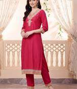 women ethnic motifs embroidered regular thread work kurta with trousers