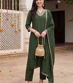 women ethnic motifs embroidered regular sequinned kurta with trousers & with dupatta