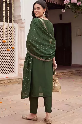 women ethnic motifs embroidered regular sequinned kurta with trousers & with dupatta