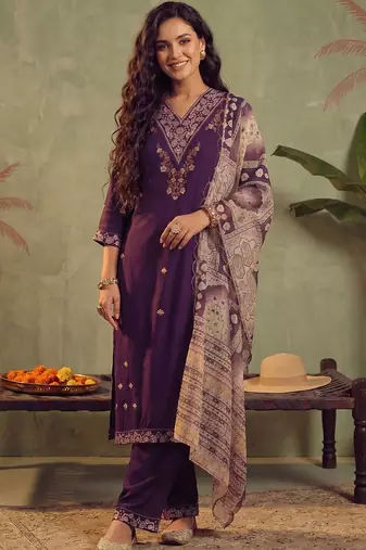 women ethnic motifs embroidered regular thread work kurta with trousers & with dupatta