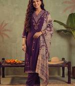 women ethnic motifs embroidered regular thread work kurta with trousers & with dupatta