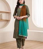 women ethnic motifs printed regular cotton kurta with trousers & with dupatta