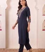 women ethnic motifs embroidered regular thread work kurta with trousers