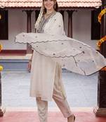 women ethnic motifs embroidered regular thread work kurta with trousers & with dupatta
