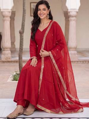 women regular gotta patti liva kurta with trousers & with dupatta 2
