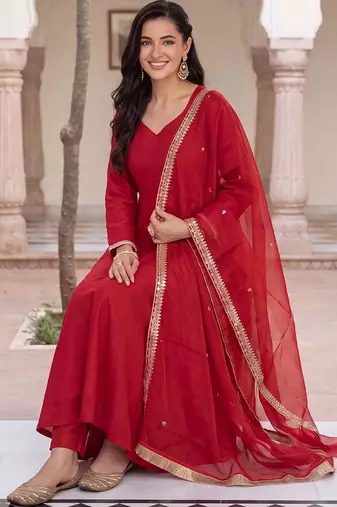 women regular gotta patti liva kurta with trousers & with dupatta