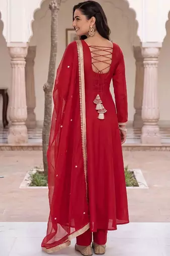 women regular gotta patti liva kurta with trousers & with dupatta
