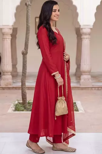 women regular gotta patti liva kurta with trousers & with dupatta