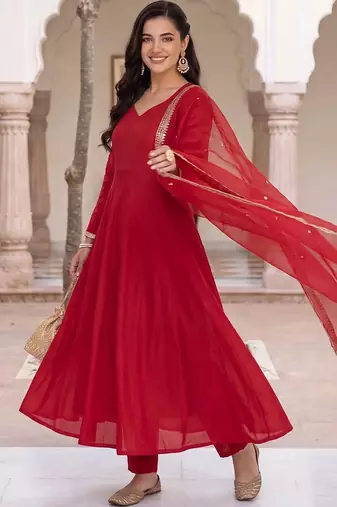 women regular gotta patti liva kurta with trousers & with dupatta