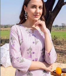 women printed regular cotton kurta with trousers