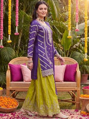 women ethnic motifs embroidered regular kurta with palazzos & with dupatta 5