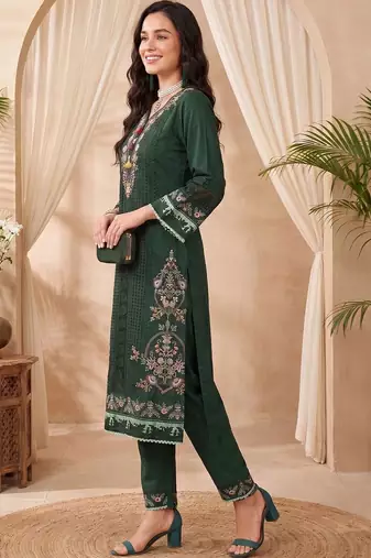 women floral embroidered regular thread work kurta with trousers & with dupatta