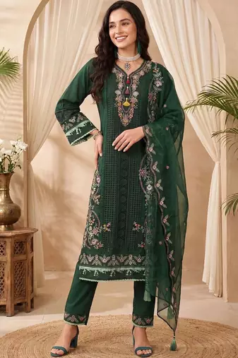 women floral embroidered regular thread work kurta with trousers & with dupatta