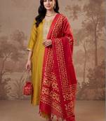 women ethnic motifs regular thread work kurta with trousers & with dupatta