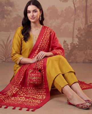 women ethnic motifs regular thread work kurta with trousers & with dupatta 6