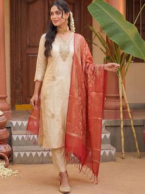 women ethnic motifs embroidered regular thread work kurta with trousers & with dupatta 1