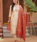 women ethnic motifs embroidered regular thread work kurta with trousers & with dupatta