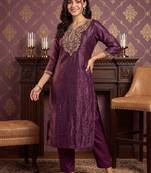 women ethnic motifs embroidered regular thread work kurta with trousers