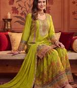 women floral embroidered regular kurta with sharara & with dupatta