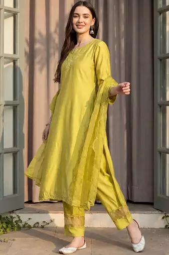 women ethnic motifs embroidered regular thread work liva kurta with trousers & with dupatta