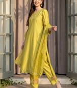 women ethnic motifs embroidered regular thread work liva kurta with trousers & with dupatta