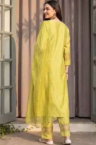women ethnic motifs embroidered regular thread work liva kurta with trousers & with dupatta