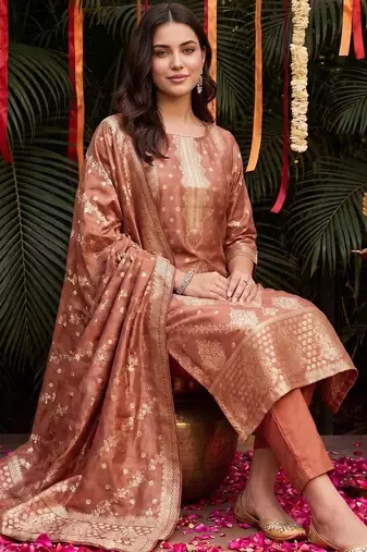 women ethnic motifs regular kurta with trousers & with dupatta