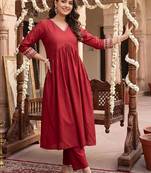 women empire thread work liva kurta with trousers