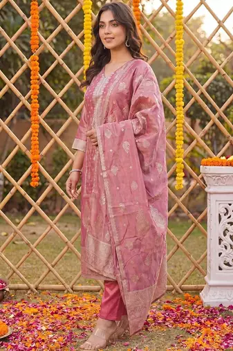 women ethnic motifs regular kurta with trousers & with dupatta