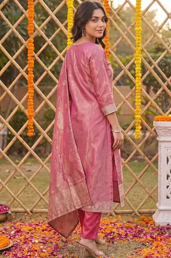 women ethnic motifs regular kurta with trousers & with dupatta