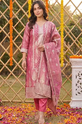 women ethnic motifs regular kurta with trousers & with dupatta