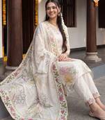 women floral printed regular kurta with trousers & with dupatta